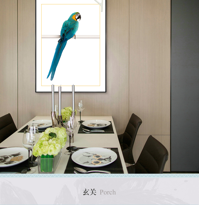 欧式轻奢动物组合挂画 卧室餐厅装饰画晶瓷画  纯手绘油画 金刚鹦鹉