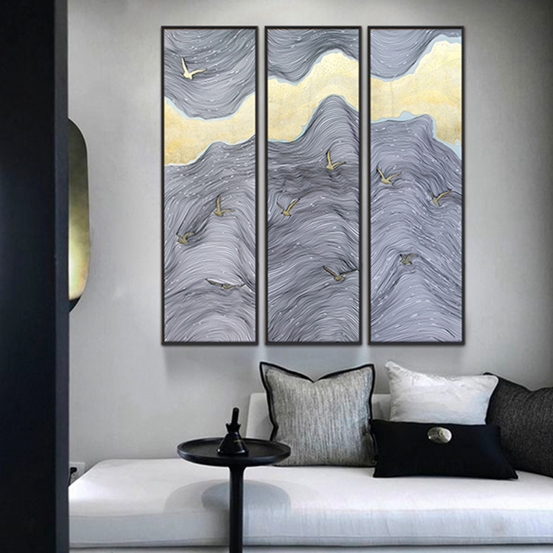 新中式抽象客厅装饰画 餐厅原创纯手绘线条画 卧室环保PS框挂画 飞跃